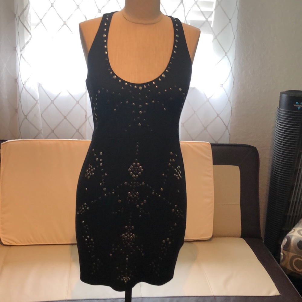 Black form fitted with studs black dress